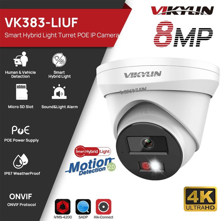 Vikylin OEM hikvision Smart Hybrid Light Full Color 4MP 5MP 8MP 4K Dome Turret Bullet PoE IP CCTV Network Camera