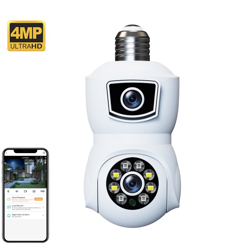 V380 4MP wireless wifi Dual lens bulb camera 360 security surveillance ip ptz camera Connected To Mobile Phone bulb cctv camera