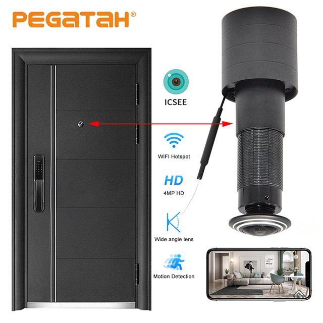 PEGATAH 4MP Video Peephole WiFi Camera Motion Detection Video Door Eye Wireless Intercom Monitor Home Security Outdoor Network