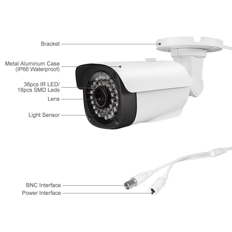 Analog Vintage Security CCTV HD Bullet Surveillance Camera System IP66 Water Prove Outdoor Low Price 4 in 1 2MP DC 12V White DVR