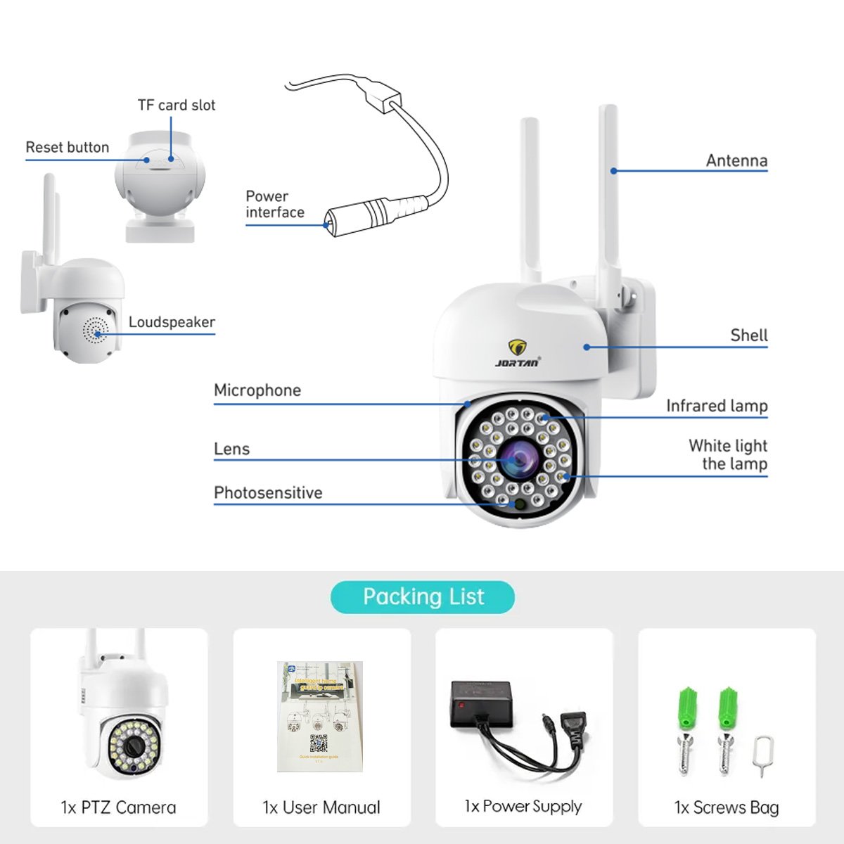 Jortan 2023 hot sell 2MP smart camera security yoosee wifi HD camera outdoor IP CCTV cameras icsee app HD security