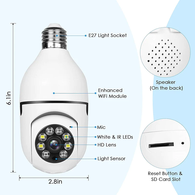 WESECUU wireless camera China factory price good quality cctv hd security wifi light bulb camera