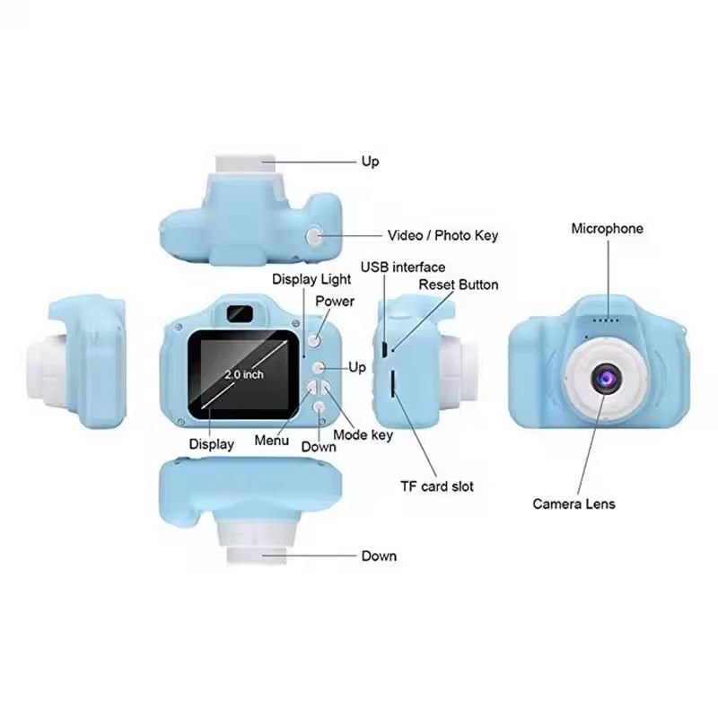 2 Inch Mini Digital Camera Kids High Definition 4K CMOS Imaging Sensor Dual Lens TF Support Filter MP3 Selfie Recorder