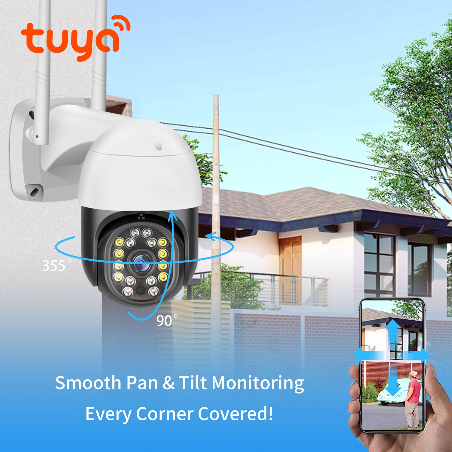 Factory Outdoor 1080p Tuya Smart Life Wifi Camera Hd 3mp CCTV Security Wifi Ip Ptz Camera