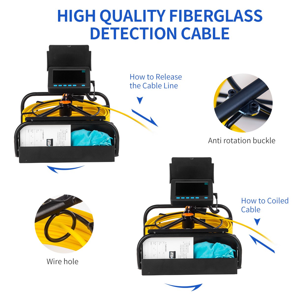 Guangdong High Quality Underfloor 20M 4.3" TFT Color Analog Screen Sewer Camera Endoscope DVR Recording Function Pipe Camera