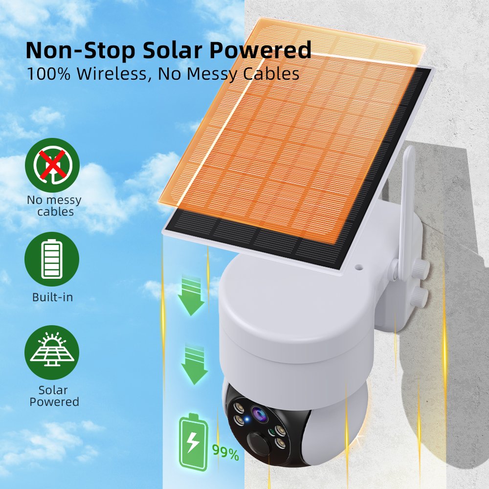 Solar Panel 4MP WiFi Solar CCTV PTZ Camera Outdoor ABQ-Q6 2K Wireless Solar Security WiFi Battery Power Network Camera