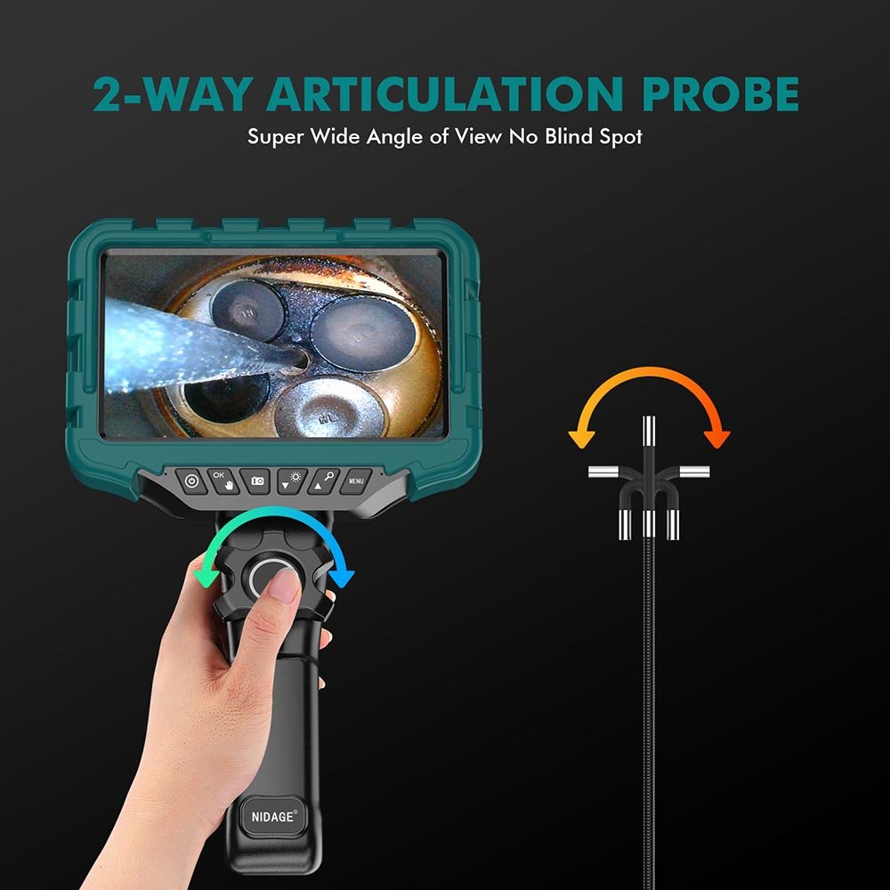 Two-Way Borescope Inspection Camera 7" HD Endoscope Camera with Light 180 Rotation Articulated Snake Camera 8 LED Lights PQ315B