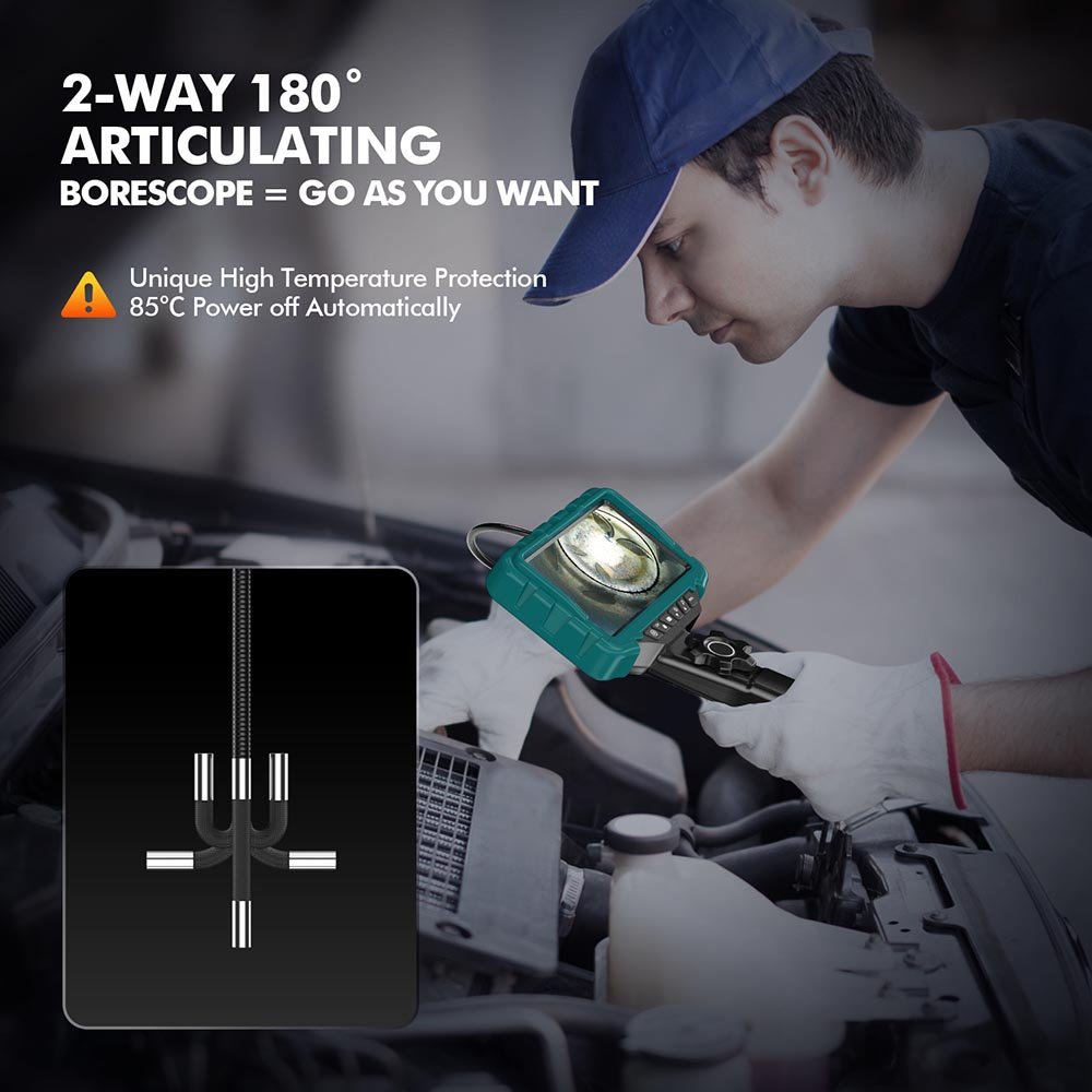 Two-Way Borescope Inspection Camera 7" HD Endoscope Camera with Light 180 Rotation Articulated Snake Camera 8 LED Lights PQ315B