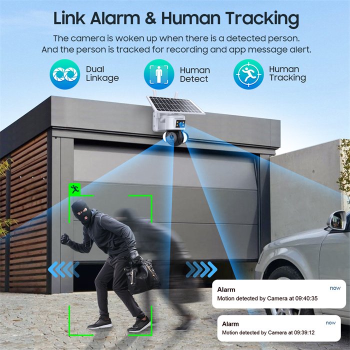 4g Solar Powered Ptz Home Security Camera System Wireless Night Vision Ptz Ultra Hd 4g Sim Card Smart Dual Camera Outdoor