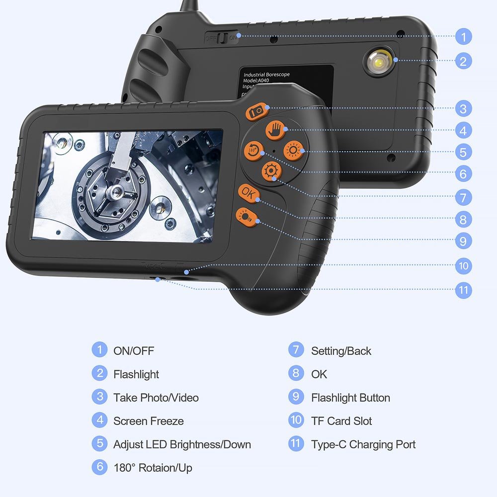 5" Screen Industrial Endoscope 5.5mm Borescope Inspection Camera 1080P HD Snake Camera Automotive Car Engine Sewer Pipe PQ318A