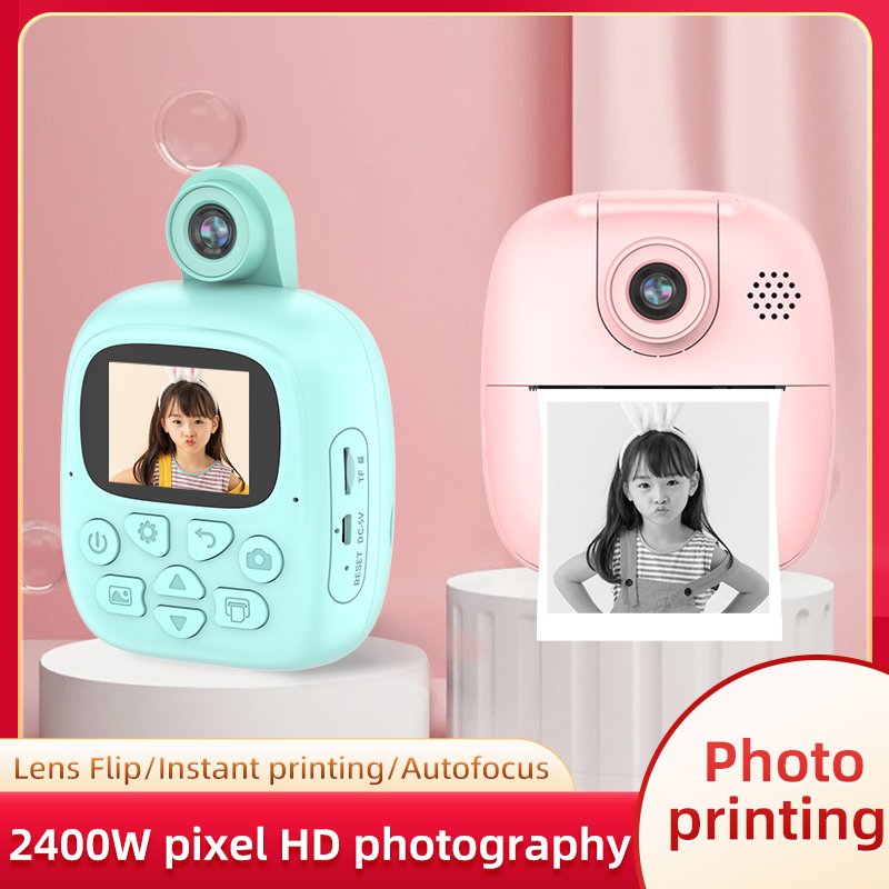 Rabbit Instant Print Photo Camera For Kids 1080P Rotation lens Mini Camera With Thermal Paper Printing Camera kids Gifts toys