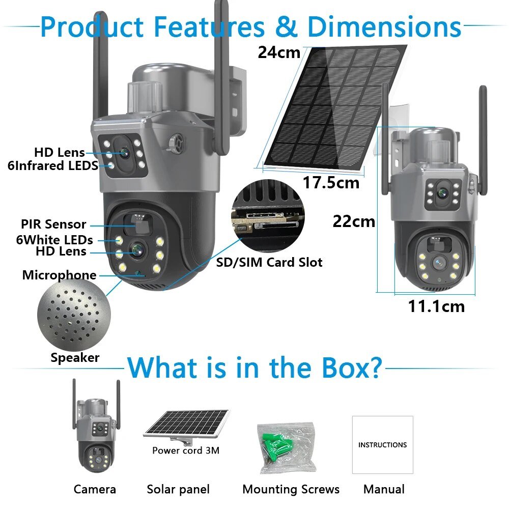 V380pro 4k Wireless Security Solar Camera 4g Solar Panel Low Power Pir Sensor Motion Detection 4g Camera Solar With Sim Card