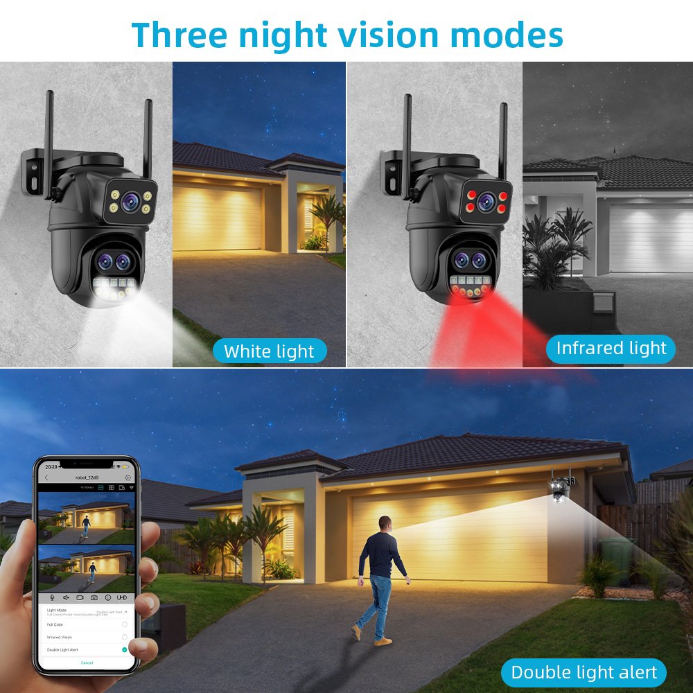 ICsee 9MP Three Lens Dual Security Camera Security Wifi IP Camera Outdoor 8X Zoom PTZ Three Lens Dual Wireless Network Camera