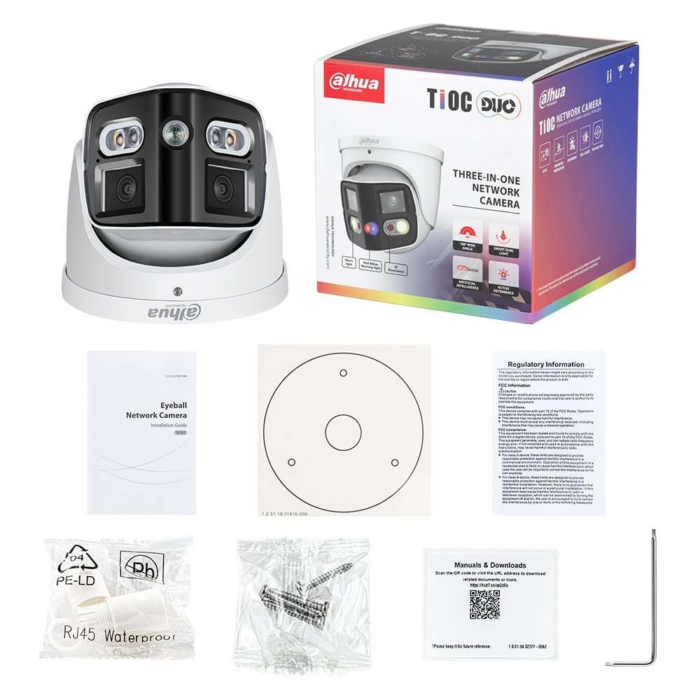 Dahua 2x4MP TiOC Duo Splicing Fixed-focal Eyeball Wiz Sense IP Camera IPC-PDW3849-A180-AS-PV PoE Turret Network Camera