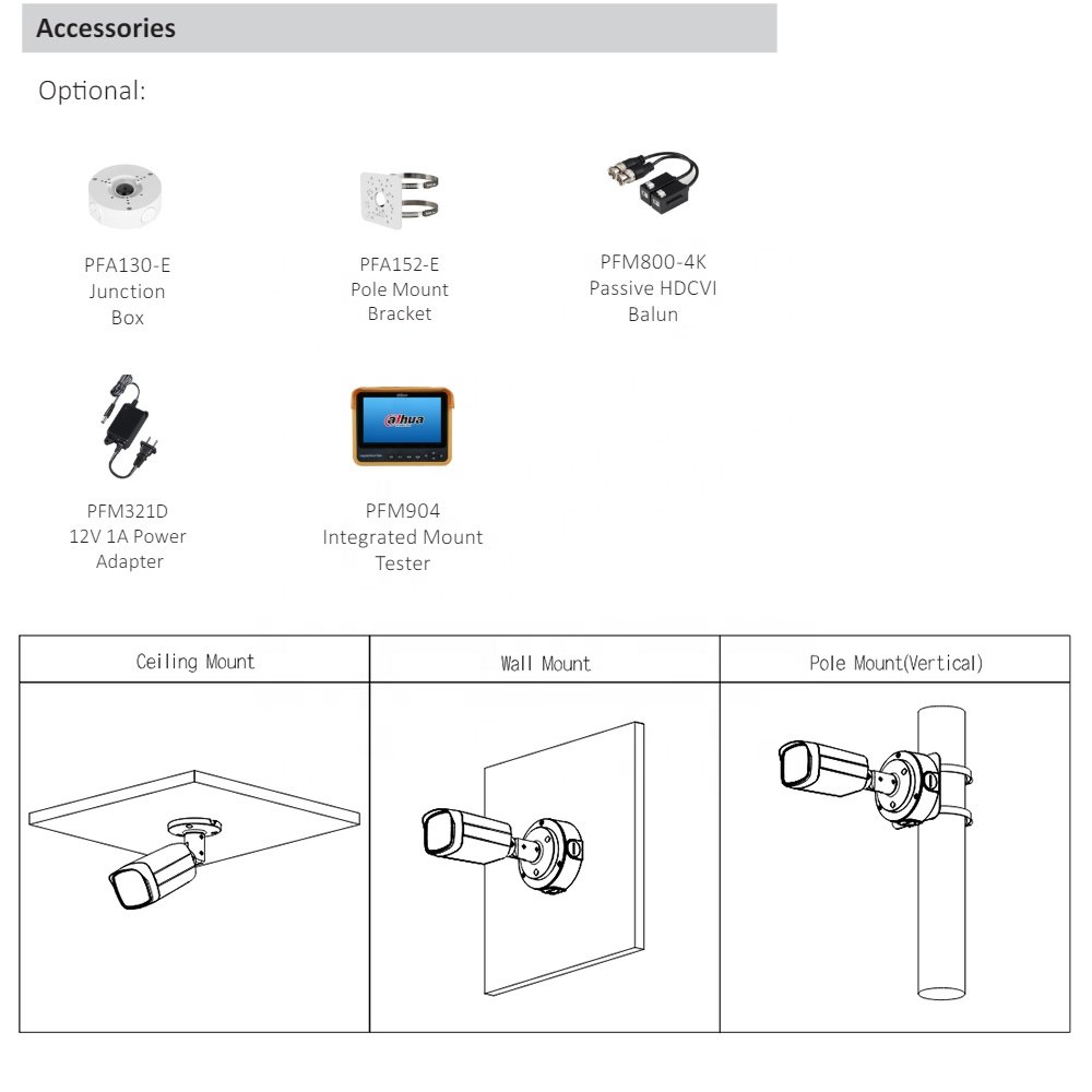HAC-HFW1801TM-I8 low cost 8Mp Starlight outdoor 80m long range ir bullet CVI/CVBS/AHD/TVI cctv 4k hdcvi dahua analog camera