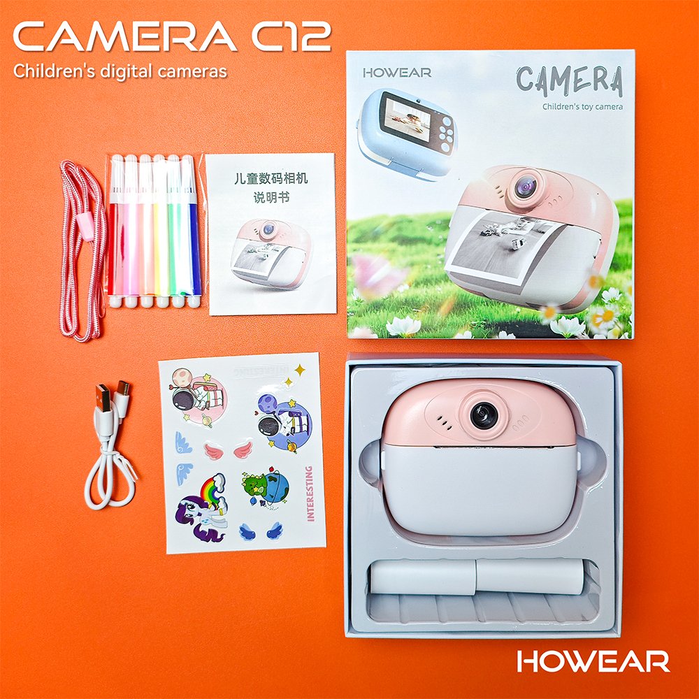 2024 C12 Kids Digital Camera 1080P Dual-Camera Quick Printing Video Recordings Music Games Children's Take Photo Camera Gift Set
