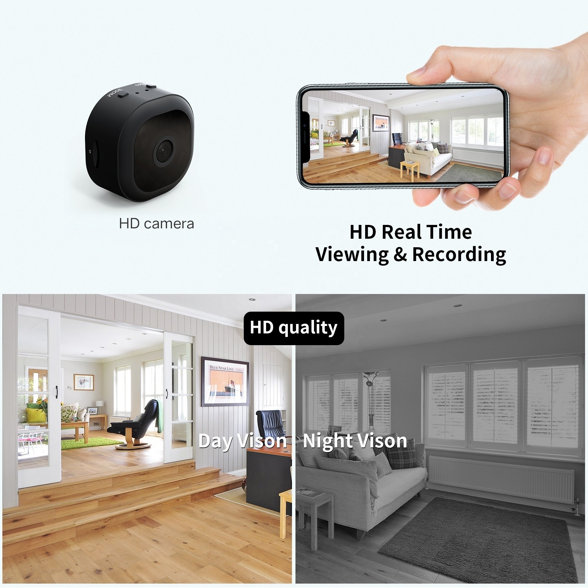 Low End 480P Battery Powered Wireless WiFi Small Nanny Cam Mini Camera surveillance night vision remote view on Mobile APP