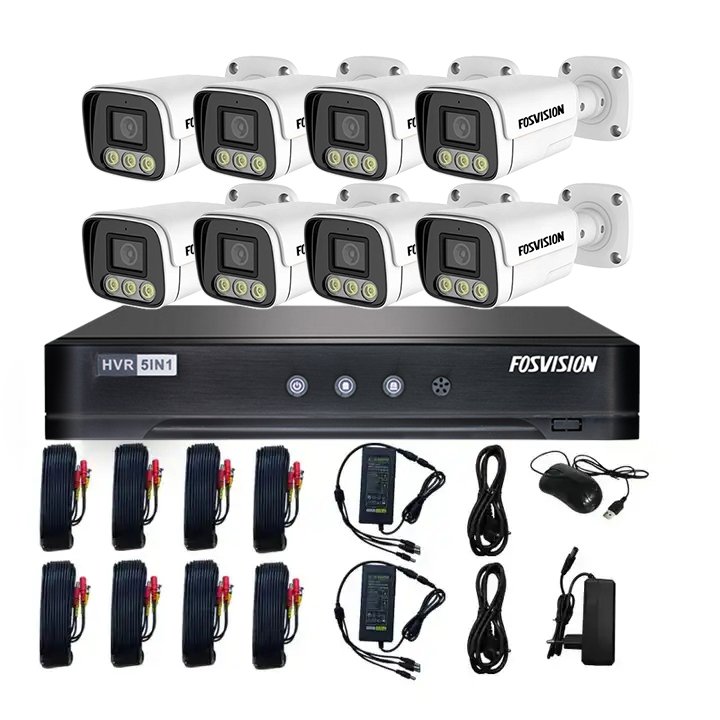 Fosvision 8ch cctv camera kit full color Night Vision Dvr Security Home System Video Surveillance Ahd Camera 5mp Ahd Kit