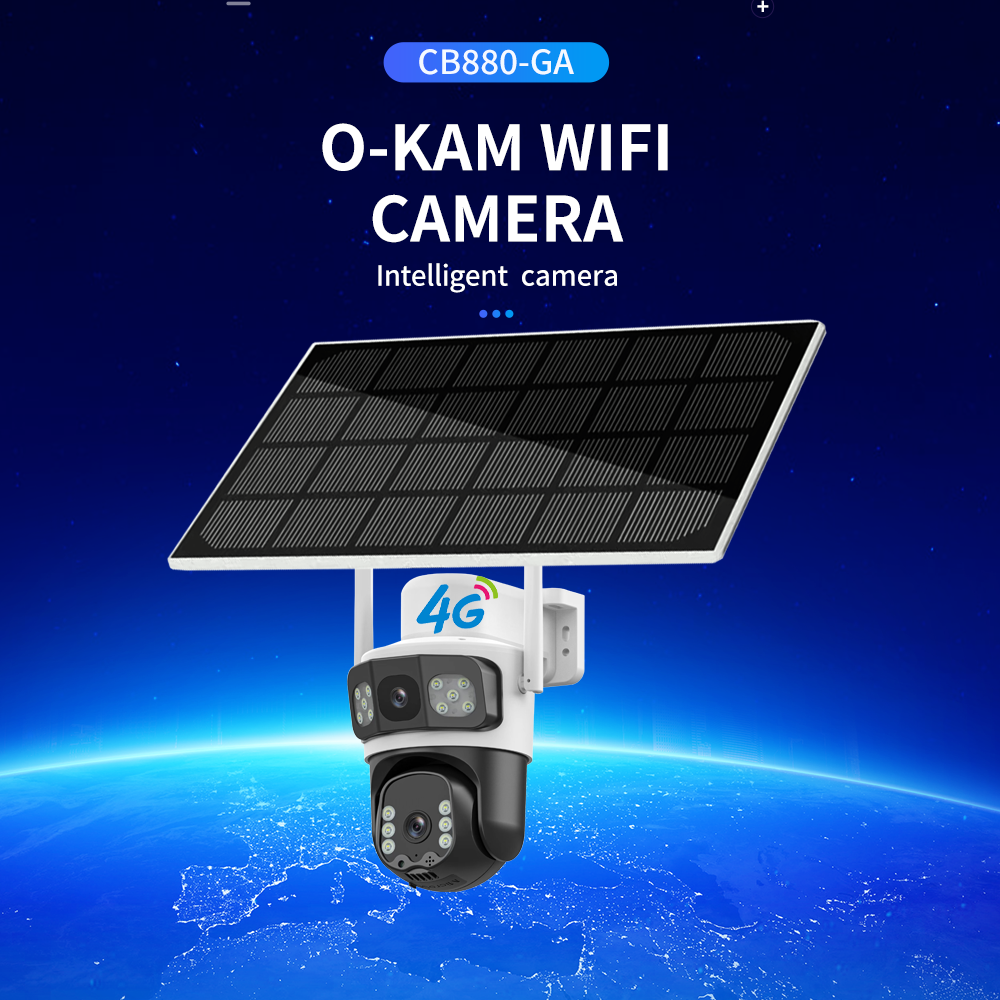 O-KAM 3.5 Inch WiFi Solar Powered PTZ Camera 2MP+2MP with 4G Network 3 Screens Low-Power Cloud Data Storage Asia Pacific Version