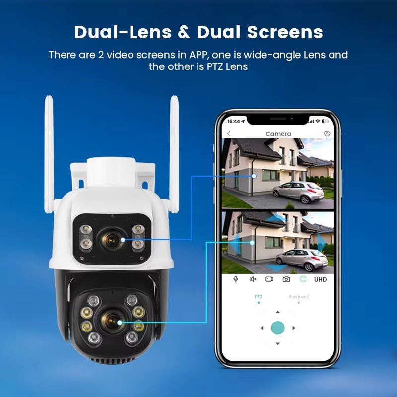 EDAFA 6MP Dual Lens Wireless PTZ CCTV Security Cameras WiFi IP66 Tracking Wireless Dual Lens Network Camera Icsee APP