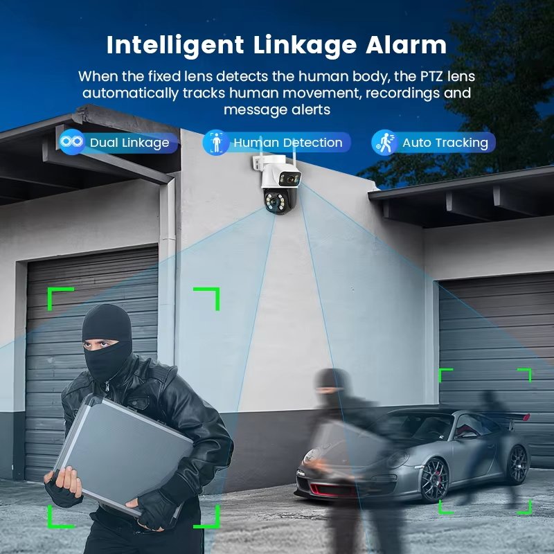 EDAFA 6MP Dual Lens Wireless PTZ CCTV Security Cameras WiFi IP66 Tracking Wireless Dual Lens Network Camera Icsee APP