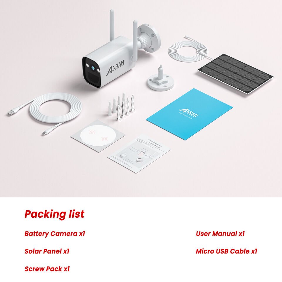 ANRAN 1296P Wifi Solar Camera 3MP Outdoor Bullet 100% Wireless Two Way Audio Battery IP Network Camera