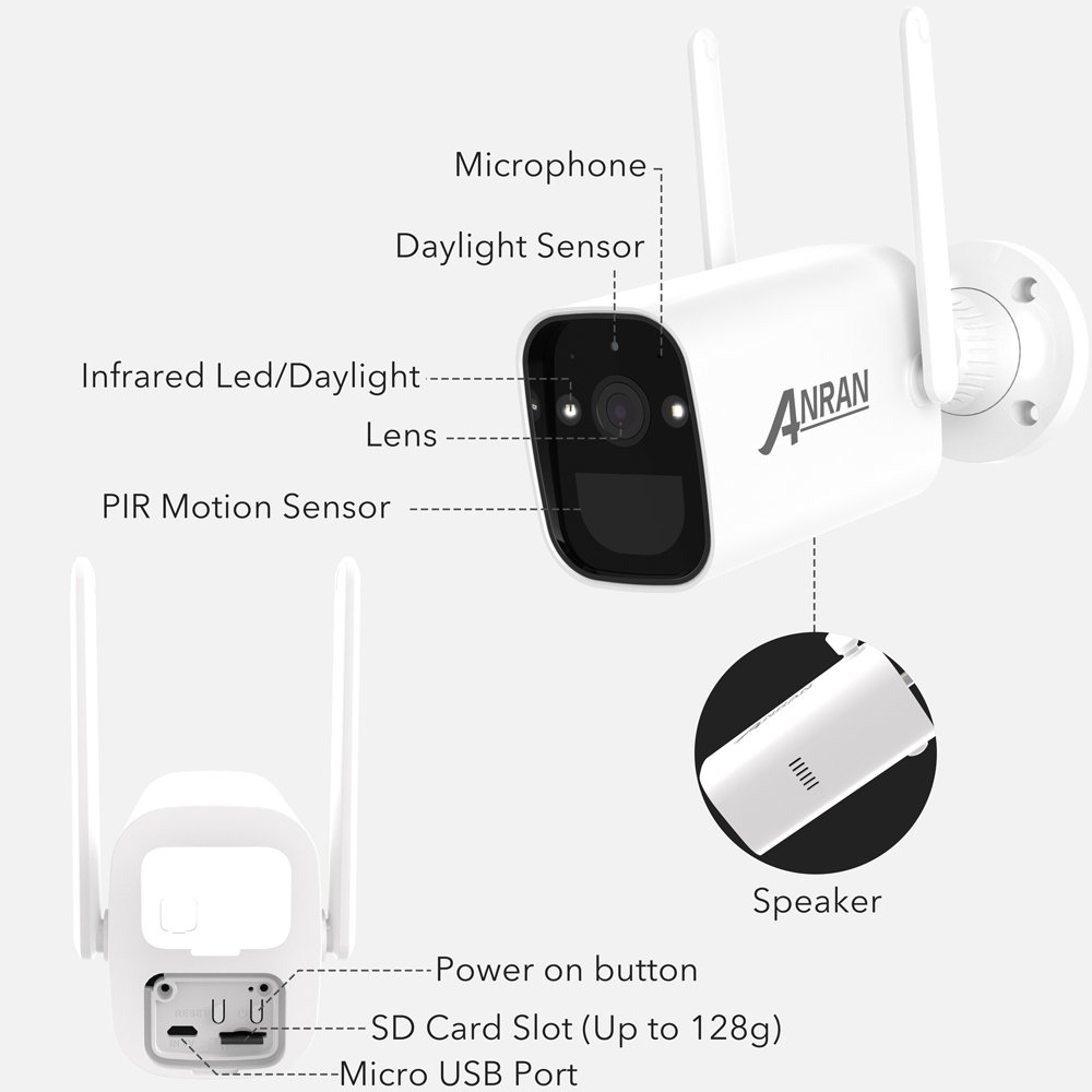 ANRAN 1296P Wifi Solar Camera 3MP Outdoor Bullet 100% Wireless Two Way Audio Battery IP Network Camera