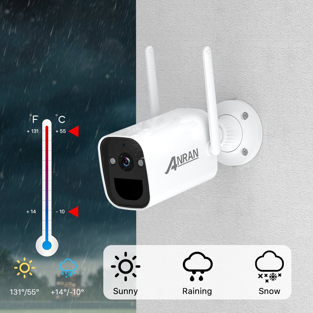 ANRAN 1296P Wifi Solar Camera 3MP Outdoor Bullet 100% Wireless Two Way Audio Battery IP Network Camera