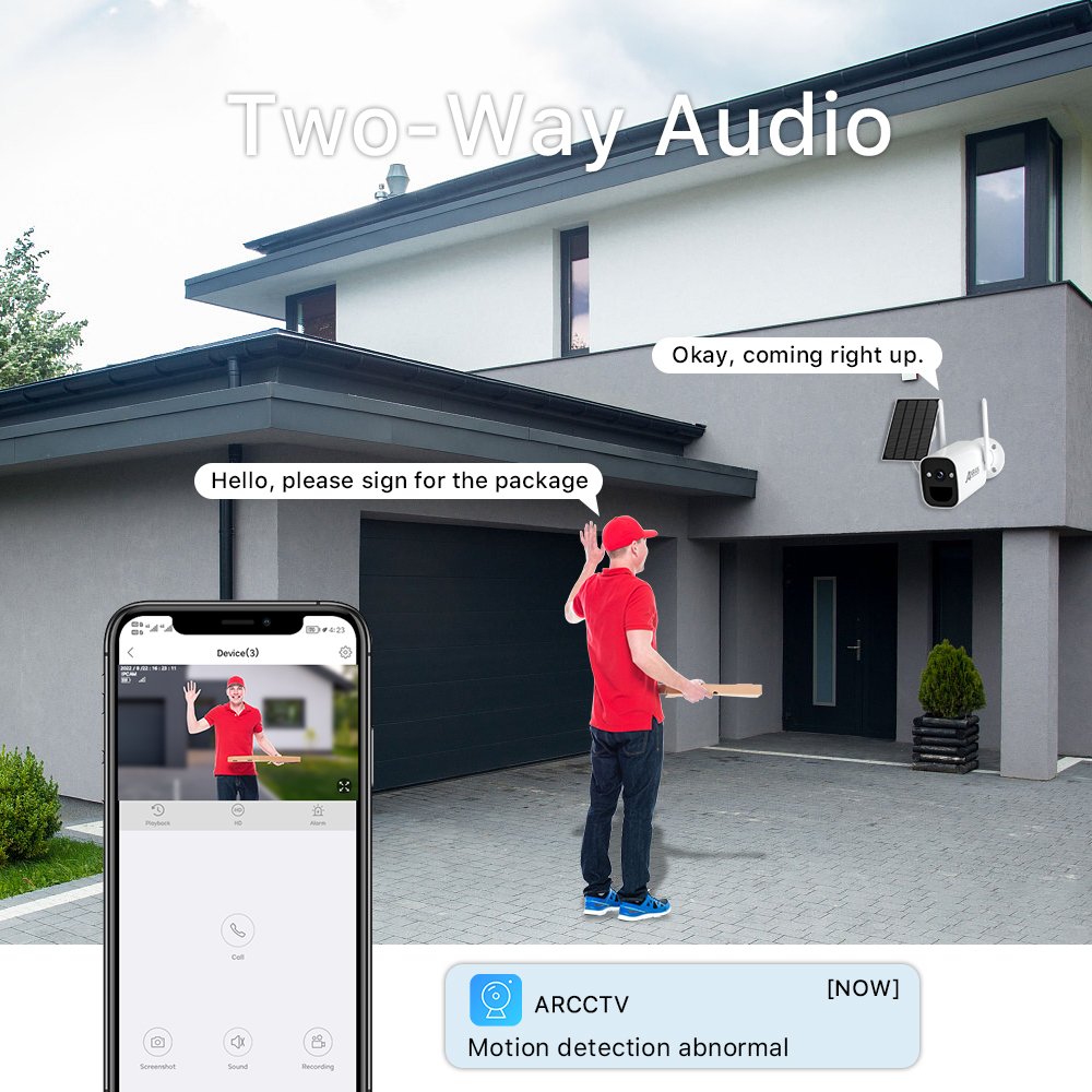 ANRAN 1296P Wifi Solar Camera 3MP Outdoor Bullet 100% Wireless Two Way Audio Battery IP Network Camera