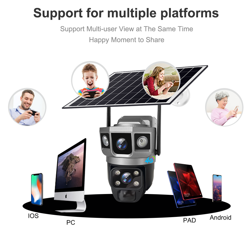 V380PRO 2024 Factory 3 Lens Ptz PIR Solar Camera V380 Pro 4mp Outdoor Wireless Cctv 4G Security Network Cameras Surveillance