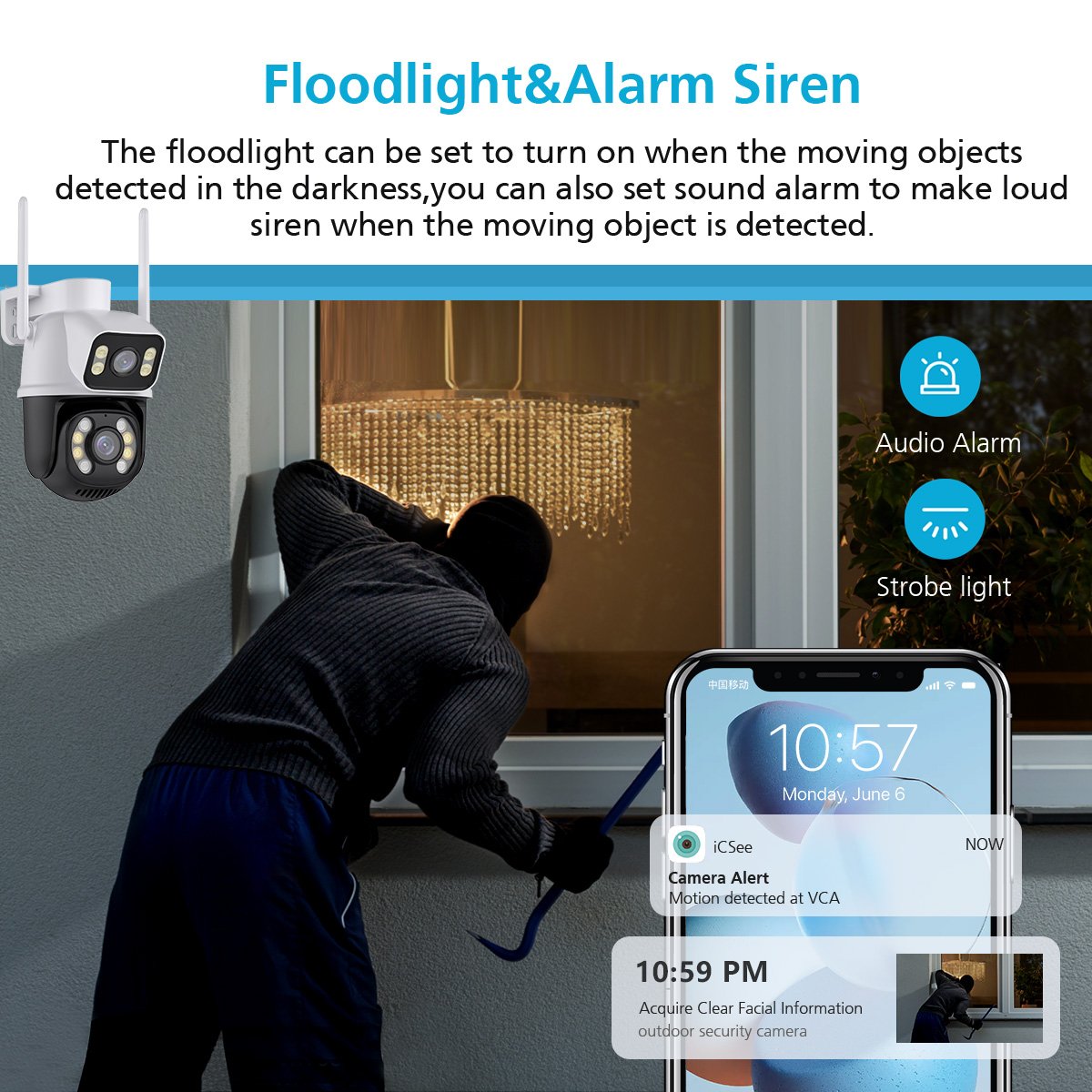 Icsee Wifi Camera 6MP Dual Lens ptz WIFI Camera Outdoor Human Auto Tracking Wireless Security WIFI Camera Night Vision