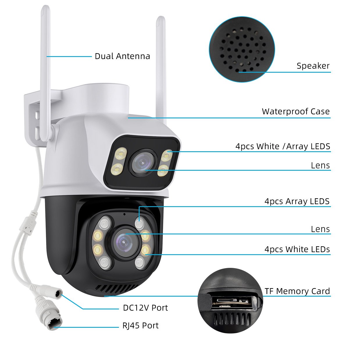 Icsee Wifi Camera 6MP Dual Lens ptz WIFI Camera Outdoor Human Auto Tracking Wireless Security WIFI Camera Night Vision