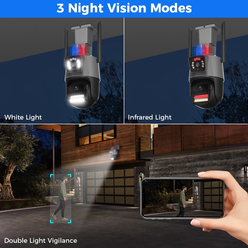 8X Optical zoom dual lens 6MP Red blue lights Outdoor Security Full color night vision Wireless Ptz CCTV IP network camera wifi