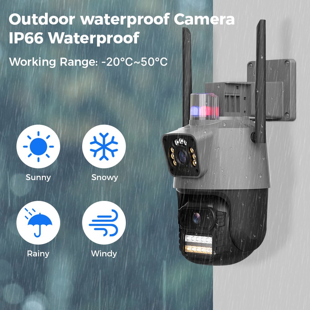 8X Optical zoom dual lens 6MP Red blue lights Outdoor Security Full color night vision Wireless Ptz CCTV IP network camera wifi