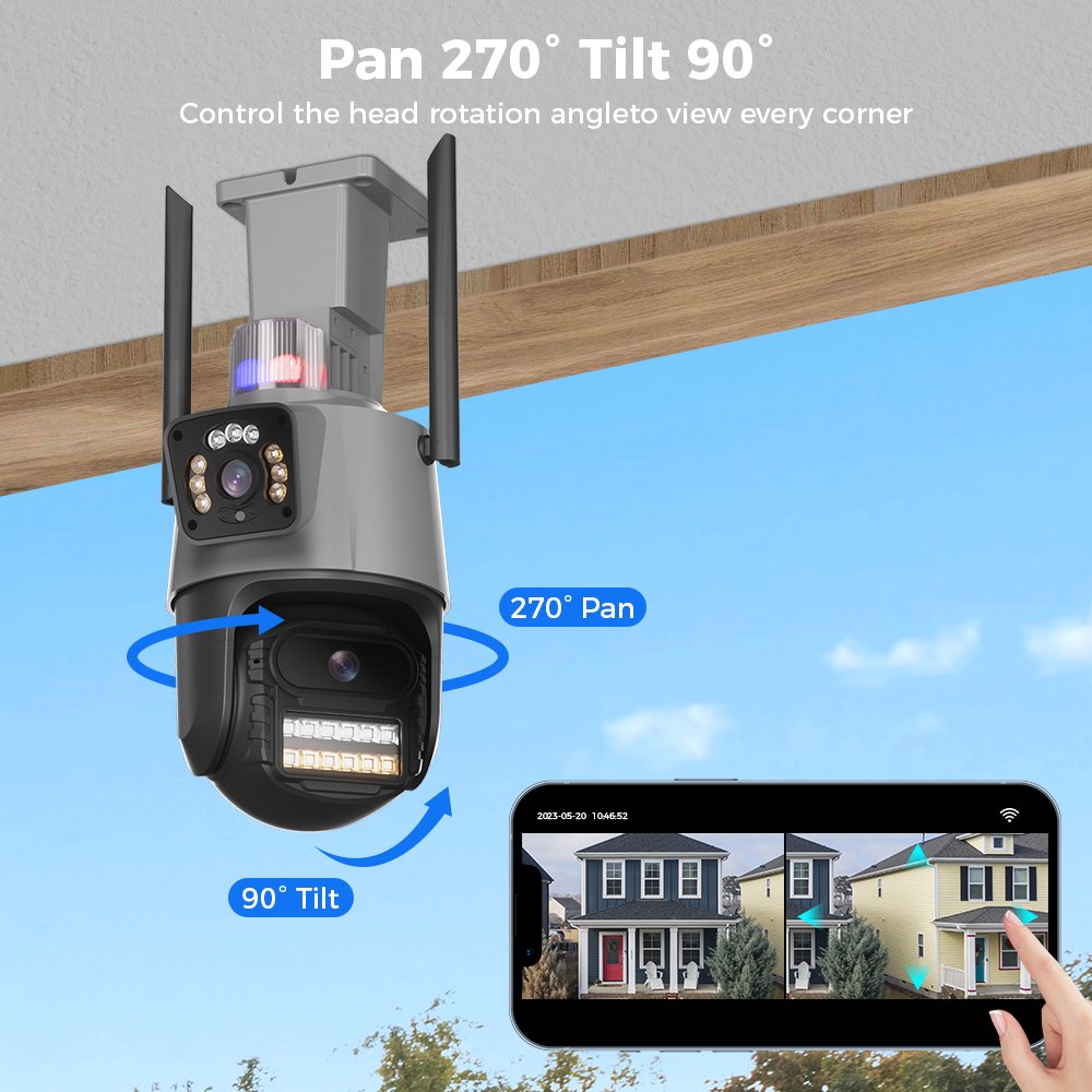 8X Optical zoom dual lens 6MP Red blue lights Outdoor Security Full color night vision Wireless Ptz CCTV IP network camera wifi