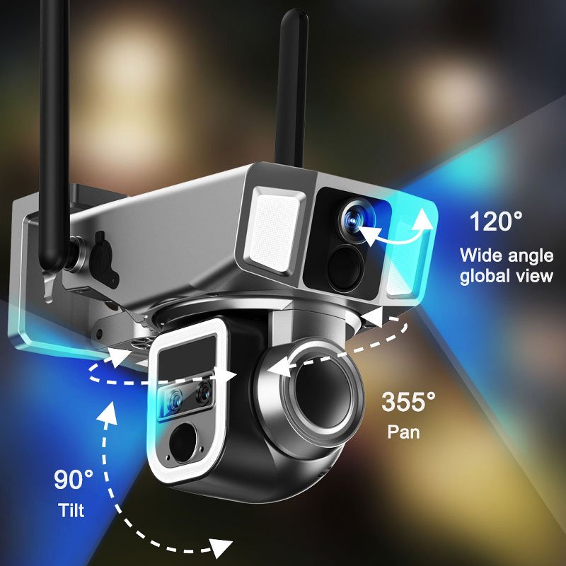 Y7A HD Full Color Night Vision Trinocular Solar IP Camera Outdoor Waterproof PTZ Remote wifi Wireless