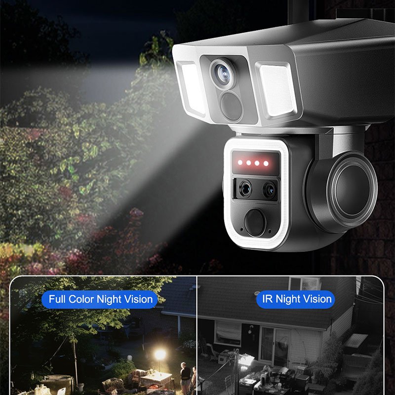 Y7A HD Full Color Night Vision Trinocular Solar IP Camera Outdoor Waterproof PTZ Remote wifi Wireless