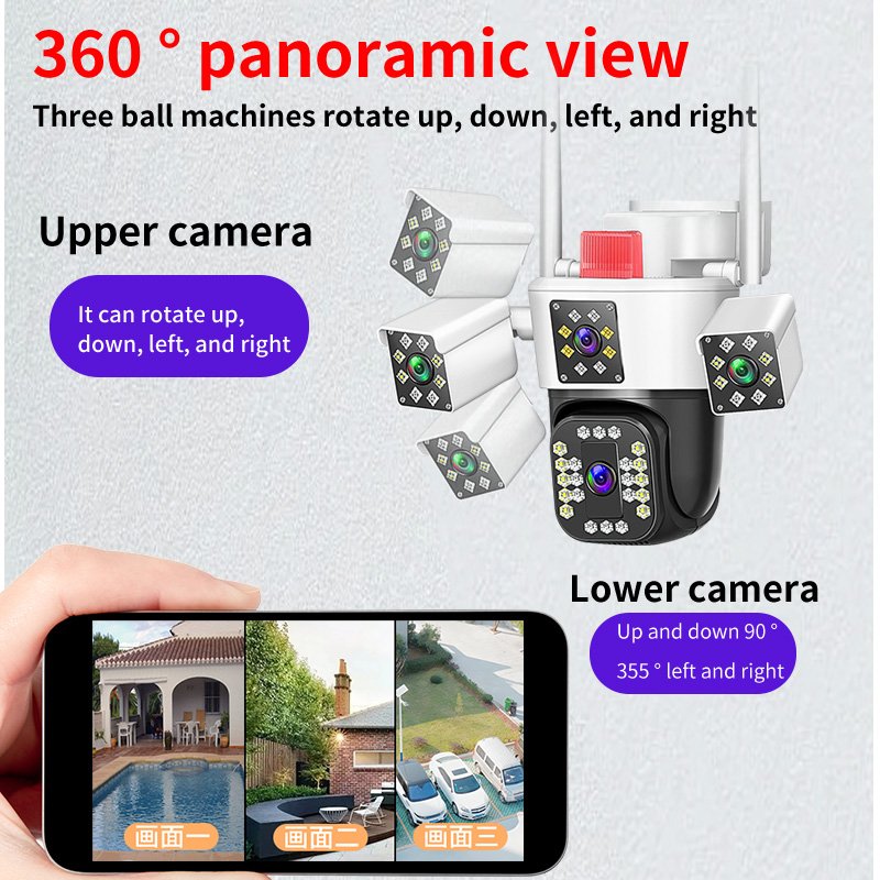 Wistino 9MP three lens wireless cameras wifi 360 degree all round home protection wifi security camera