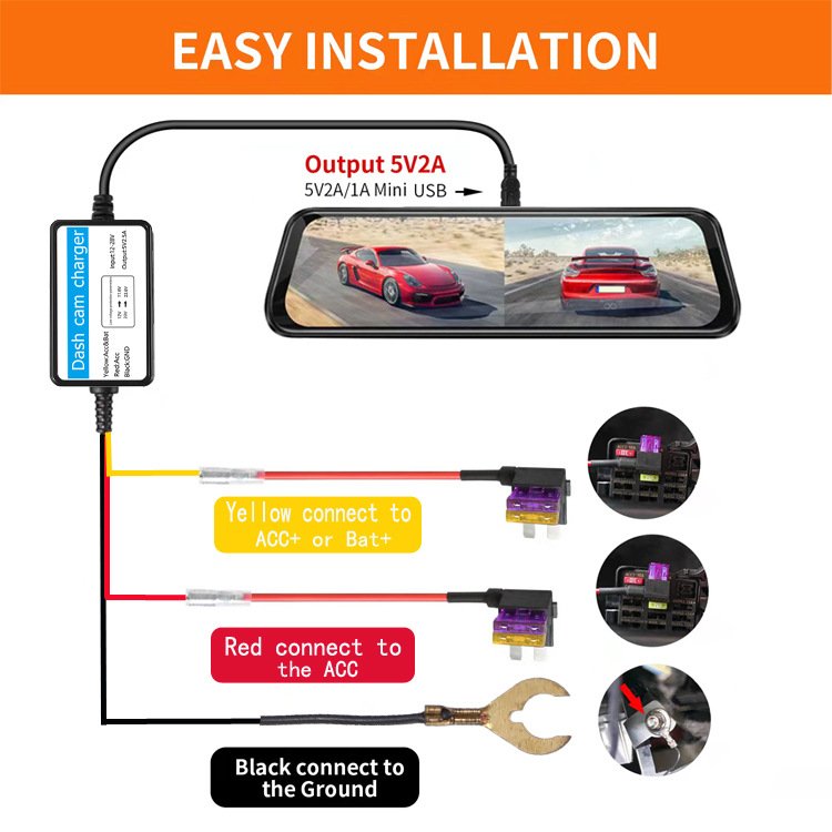 24H charger cable For Dash Cam Hardwire Kit 12V-24V To 5V Type-C Mini USB Charger Power Cord Car Camera Hardwire Kit Buck Line