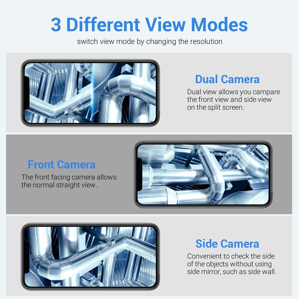 Dual Lens Industrial Endoscope Camera Snake 1080P Borescope Inspection with 7 LED Lights IP67 Waterproof Sewer Ios Cam PQ310