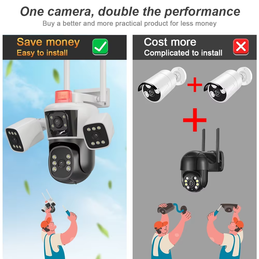 6mp WIFI 10x zoom Surveillance outdoor Camera Audio PTZ Four-lens Lenses Three Screens security Cctv Network