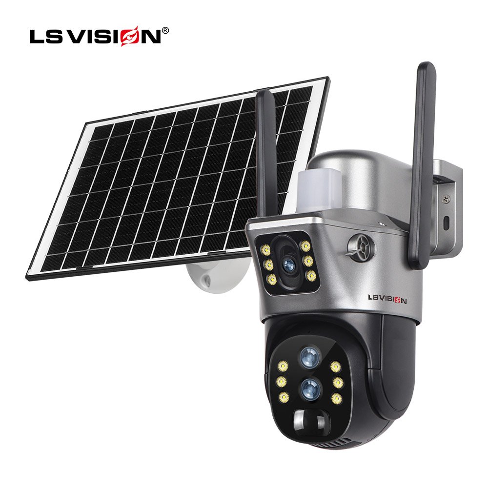 LS VISION 2K Outdoor Camera 10X Optical Zoom with Audio PTZ Three Lenses Two Screens Indoor/outdoor WIFI 4g solar Camera