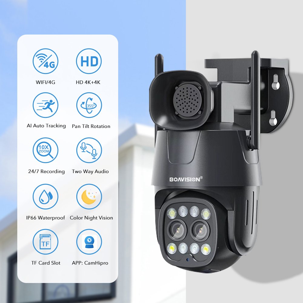 WIFI / 4G Sim Card Security Camera PTZ Color Night Vision Auto Track 2-Way Audio IP Cam Home Security Surveillance Camera