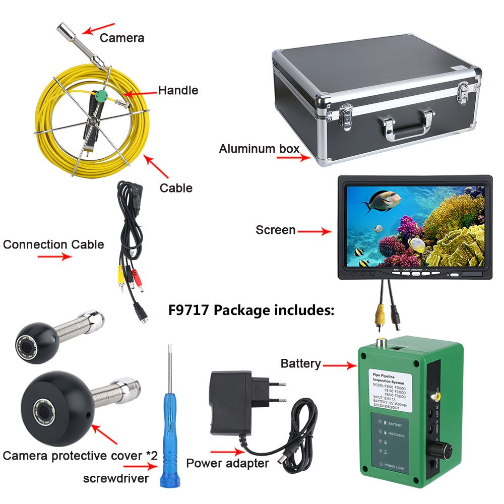 Aitdda 7 inch TFT Color display screen 17mm cctv Camera industrial endoscope Pipe Duct Blocked Inspection Camera 30M Waterproof