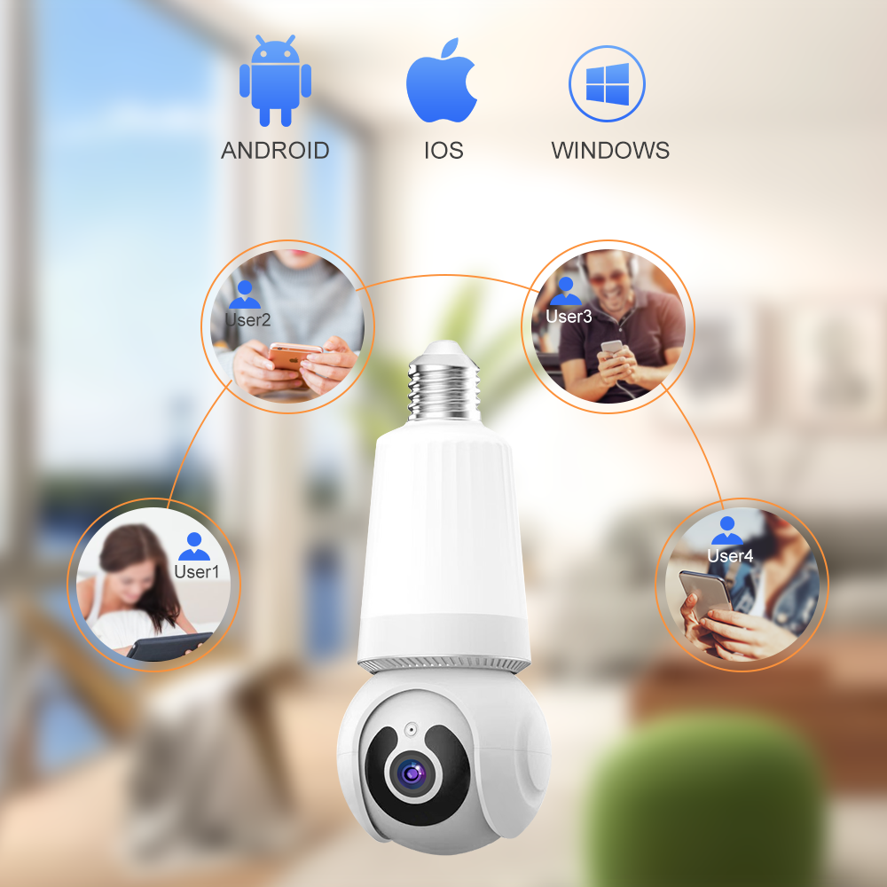 3MP WIFI V380 Indoor Wireless Bulb Camera Security IP Network Camera with Full Color Night Vision Two-way Voice Alarm