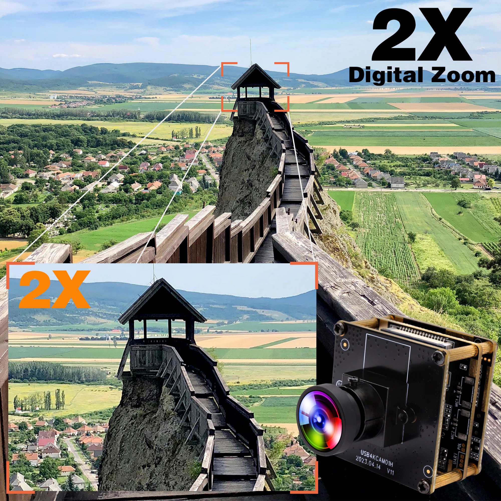 ELP H.264 USB Camera Module 4K IMX415 Webcam 2X Digital Zoom Mini Cameras with 100Degree No Distortion for PC Raspberry Pi