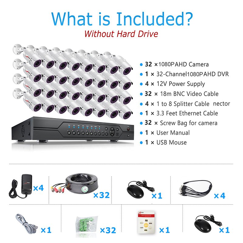 AHD DVR kits 32 Channels 1080p 2mp HD Analog Camera 1080N AHD DVR security system