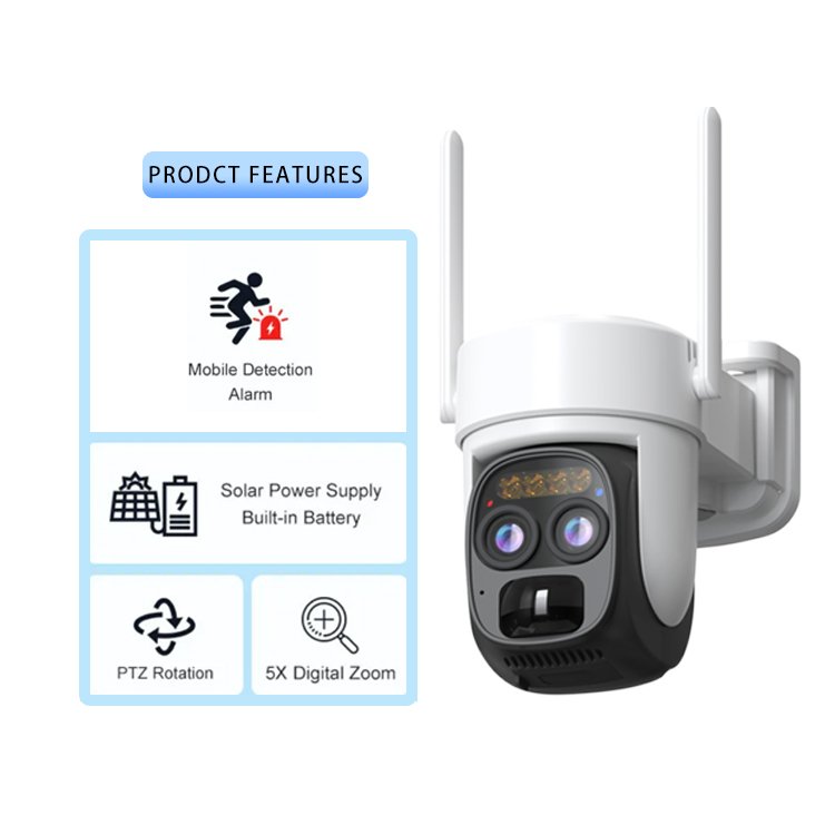 Smart home AI human detection Wifi Network Camera IP CCTV Speed Dome PTZ camera outdoor Network Solar Battery dual lens Camera