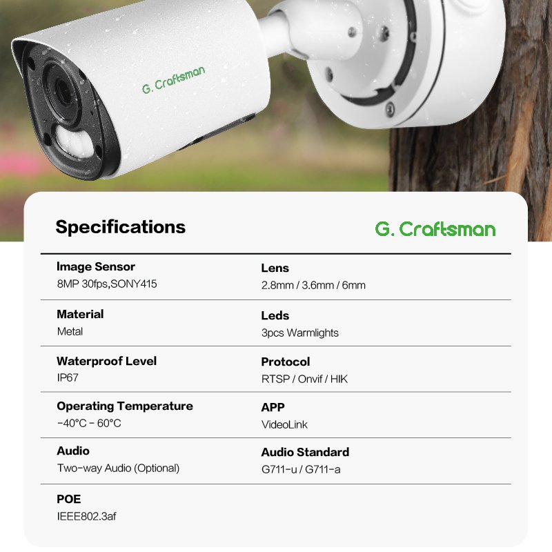 GA-YUFW-M8SG New 4K 8MP Full Color IP POE Network Camera for Outdoor Night Vision Audio