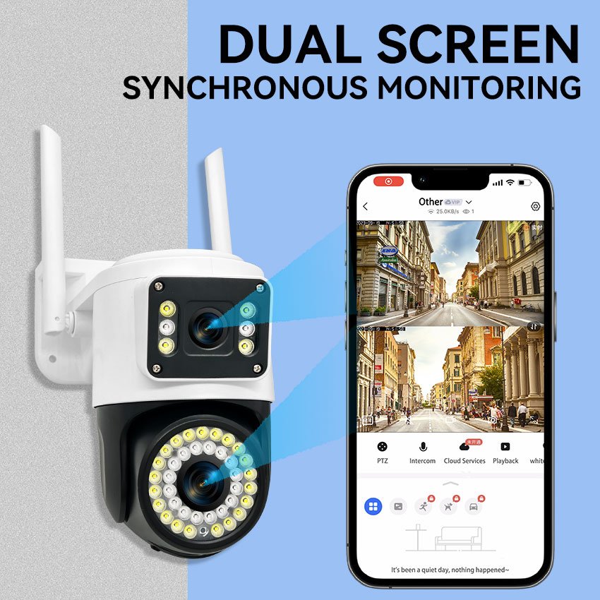 Factory wholesale Dual Lens 2k Waterproof 4mp Cctv Ip Camera Ptz Wifi Dual Lens 360 Ultra Wide Angle Security Outdoor Ip Camera